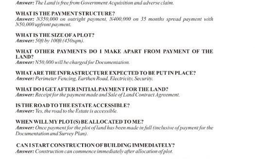 Peace Estate Iloti, Near Epe.